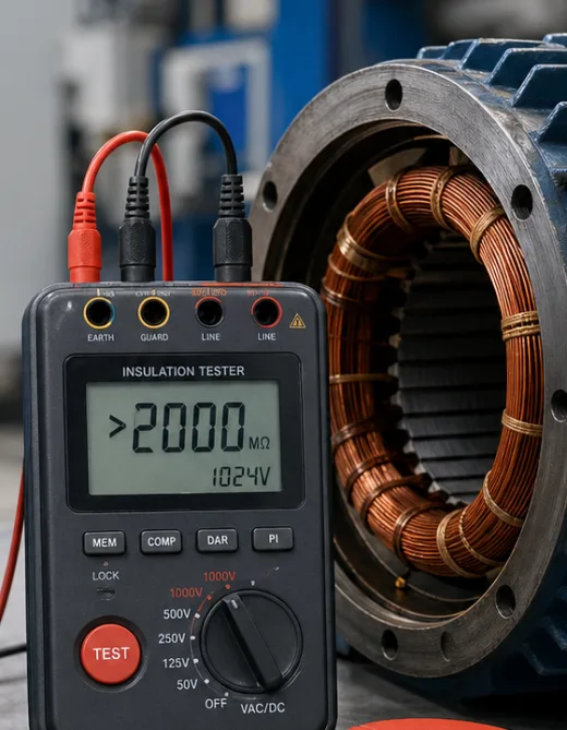 Electrical insulation testing equipment beside motor winding